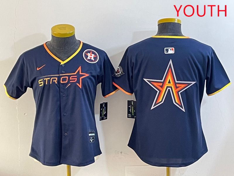 Youth Houston Astros Blank Drak Blue Three generations Joint Name 2025 Nike MLB Jersey style 9